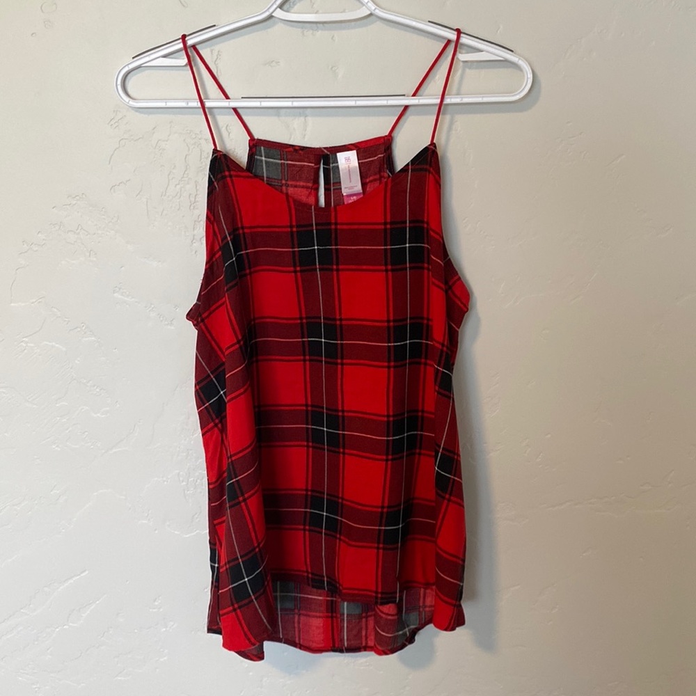 Casual red/black plaid tank top - youth LG